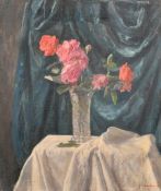 George Weissbort (1928-2013), a still life of roses in a cut glass vase, oil on canvas laid down,
