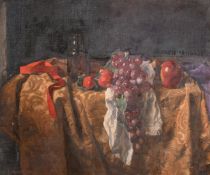 George Weissbort (1928-2013), a still life of a wine glass and a basket of grapes, oil on canvas