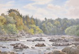 Joseph Kirkpatrick (1872-1930), a rocky river landscape, watercolour, signed, 13.5