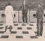 Rod Judkins (b. 1956), the launderette, pencil, signed, 14.5