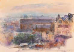 George Weissbort (1928-2013), a watercolour view of city rooftops, along with two other landscape