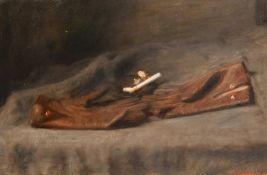 George Weissbort (1928-2013), a still life of a pair of leather gloves and e meerschaum pipe, oil on