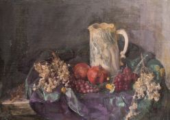 George Weissbort (1928-2013), a still life of fruit and a jug oil on board, 15