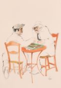 William Papas (1927-2000), two male figures playing backgammon, ink and watercolour, signed, 24