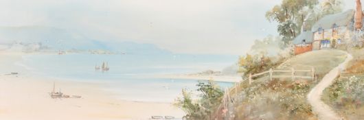 A. M. Scott, Circa 1910, 'Devon Coast', a sweeping view of a sandy cove, watercolour signed, 10