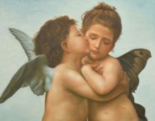 After Bouguereau, 'L'Amour et Psyche', oil on canvas laid down, 15.75