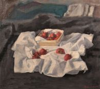 George Weissbort (1928-2013), a still life of strawberries on a white cloth, oil on canvas laid