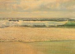 W. Dexter, Circa 1930, a view of waves breaking along a shore, oil on canvas, 14