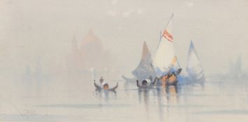 Attributed to Knox, a pair of watercolour scenes of boats around Venice, signed R. Cooper, each 7