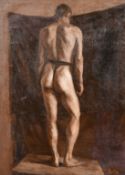 Grigori Agasyan (1926-2008), male model standing, oil on canvas, signed, 25