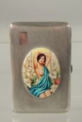 AN ENGINE TURNED SILVER CIGARETTE CASE, Chester 1940, with an oval enamel plaque of a nude with blue
