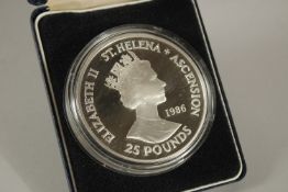 ST. HELENA & ASCUTION ISLAND SILVER PROOF TWENTY FIVE POUNDS. Royal Mint, boxed.