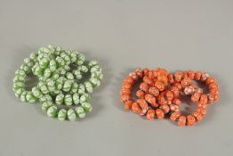 TWO STRINGS OF VENETIAN GLASS BEADS.