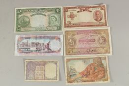 MALTA, GEORGE VI ONE POUND NOTE AND FIVE VARIOUS NOTES.