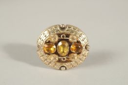 A VICTORIAN 9ct GOLD LOCKET BACK CITRINE BROOCH.