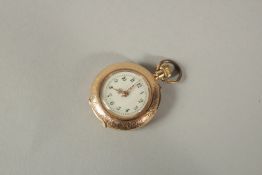 AN 18ct YELLOW GOLD AND ENAMEL POCKET WATCH.