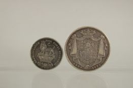 A WILLIAM IV HALF CROWN 1836 and A GEORGE IV SHILLING 1826 (2).