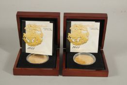 TWO SAINT GEORGE AND THE DRAGON FIVE POUNDS. London Mint (2).