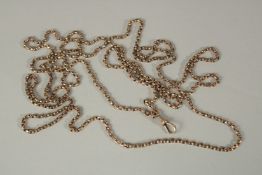 A VERY LONG 9ct YELLOW GOLD GUARD CHAIN. 150cms long. 25grms.