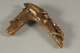 A BRONZE LEDA AND THE SWAN WALKING STICK HANDLE.