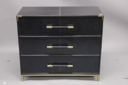 A BLUE LEATHER THREE-DRAWER CHEST. 98cms high x 46cms wide.