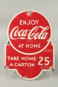 A COCA COLA AT HOME ENAMEL SIGN. 36cms long.