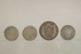 AN ANNE SHILLING, 1711, A GEORGE I SHILLING 1723, A GEORGE II SHILLING 1734, and A WILLIAM IV