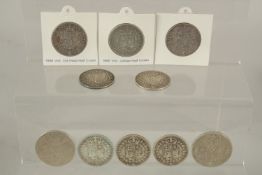 NINE VARIOUS VICTORIAN SILVER HALF CROWNS AND DOUBLE FLORINS