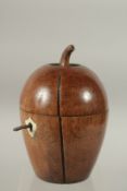 A GOOD MELON TEA CADDY with stalk and keyhole. 15cms high.