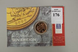 2000, A FULL GOLD SOVEREIGN, uncirculated, in capsule nd presentation card.