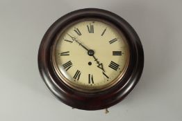 A VICTORIAN STYLE CIRCULAR FUSEE WALL CLOCK. 12ins diameter.