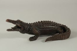 A GOOD BRONZE CROCODILE. 23cms long.