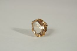 A 9ct YELLOW GOLD 1970'S LARGE CITRINE RING.