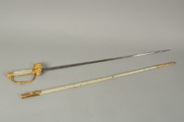 A GILT DRESS SWORD with mother-of-pearl handle.