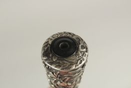 A RARE 19TH CENTURY WALKING STICK with screw off silver top opening to reveal a telescope and
