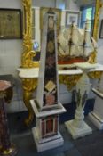 A GOOD PAIR OF SPECIMEN MARBLE OBELSIKS 183cm high.