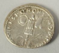 A/R DENARIUS OF TRAJAN 98-117 A.D. Reverse trophy on stamp consisting of helmet and one round and