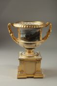 A LARGE FLIGHT BARR & BARR ROYAL WORCESTER TWO-HANDLED URN ON STAND painted with a scene of
