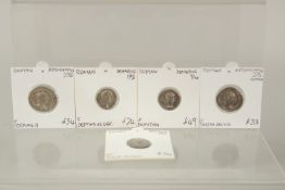 RONAN VESPASIAN (69 -79) DENARUOU OF ROME VESTA SEALOT TRI-POT G F and four other Roman coins.(5).