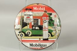A MOBIL MOBILGAS ENAMEL SIGN. 29cms diameter.