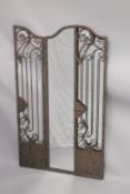 A CAST IRON MIRRORED BACK FOLDING GATE. 8cms high x 80cms wide.
