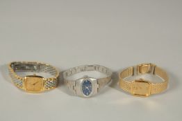 A LADIES' SEIKO WRISTWATCH, AN OMEGA WRISTWATCH AND A BUCHERER WRISTWATCH (3).