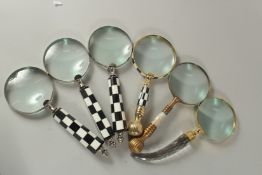 SIX VARIOUS MAGNIFYING GLASSES.