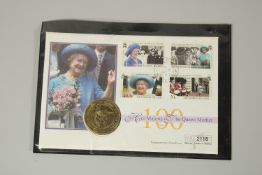 HER MAJESTY THE QUEEN MOTHER 1995, FIFTY PENCE, in a presentation folder.