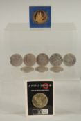 ADMIRAL LORD NELSON. 22CT GOLD PLATED MEDLLION. GOLDEN EAGLE 1991 AND 8 VARIOUS CROWNS.
