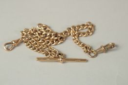 A 9ct GOLD ALBERT CHAIN. Approx. 34grms.