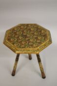 A FINE 19TH CENTURY INDIAN KASHMIRI LACQUERED WOOD TABLE, with finely painted and gilded floral
