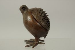 A BRONZE BIRD-FORM CENSER BURNER, with detachable feather cover, 9cm high.