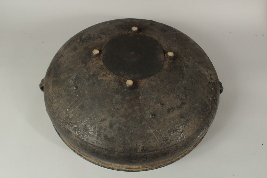 A LARGE 19TH CENTURY INDIAN OR SOUTH EAST ASIAN BRONZE TWIN HANDLE URLI, 59cm diameter. *Note: a - Image 6 of 6