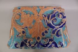 A VERY FINE AND LARGE 17TH-18TH CENTURY NORTH INDIAN MUGHAL BLUE AND TURQUOISE GLAZED MOULDED